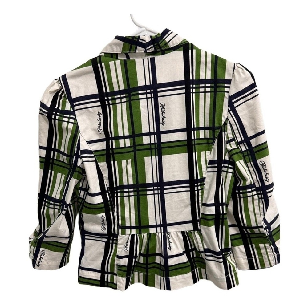 Fabulosity Blazer Women's L Vintage Green Navy Plaid Button Cotton Stretch Y2K - Picture 3 of 10